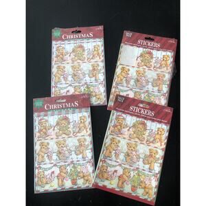 Lot of 20+ Sheets Vtg Gibson Teddy Bear Christmas Theme Sticker Sheet UNUSED New